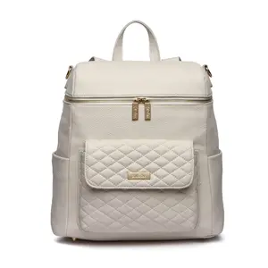 Luli Bebé Luxury Satin Monaco Diaper Bag - Pearl White, 11-Pocket Organizer, Laptop-Friendly, Backpack & Crossbody Carry, Travel-Ready Functional Bag