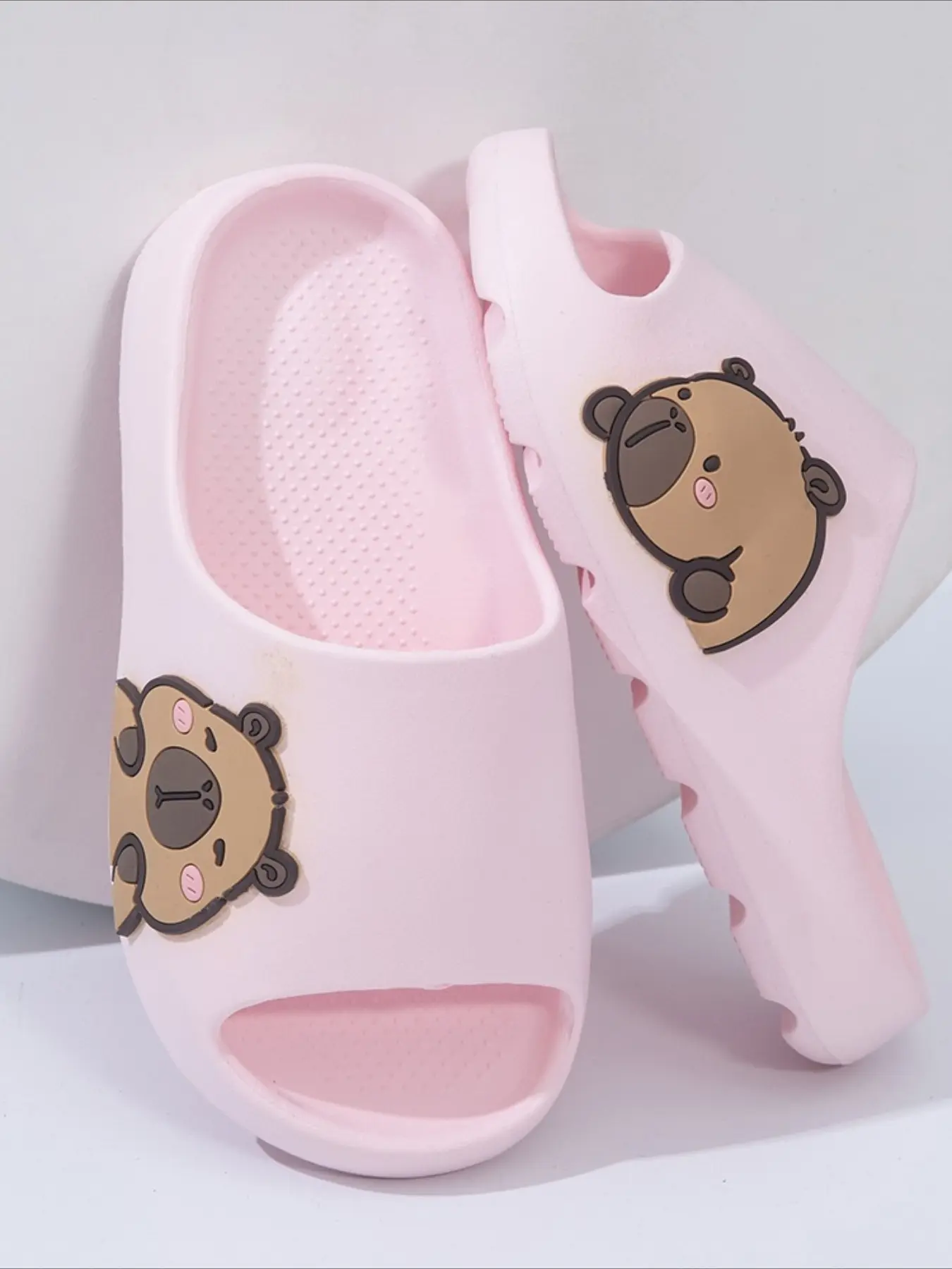Children's Cartoon Capybara Solid Color Bath Slippers for Boys and Girls Indoor Home Flat Slides Cool Slippers Kid Slippers