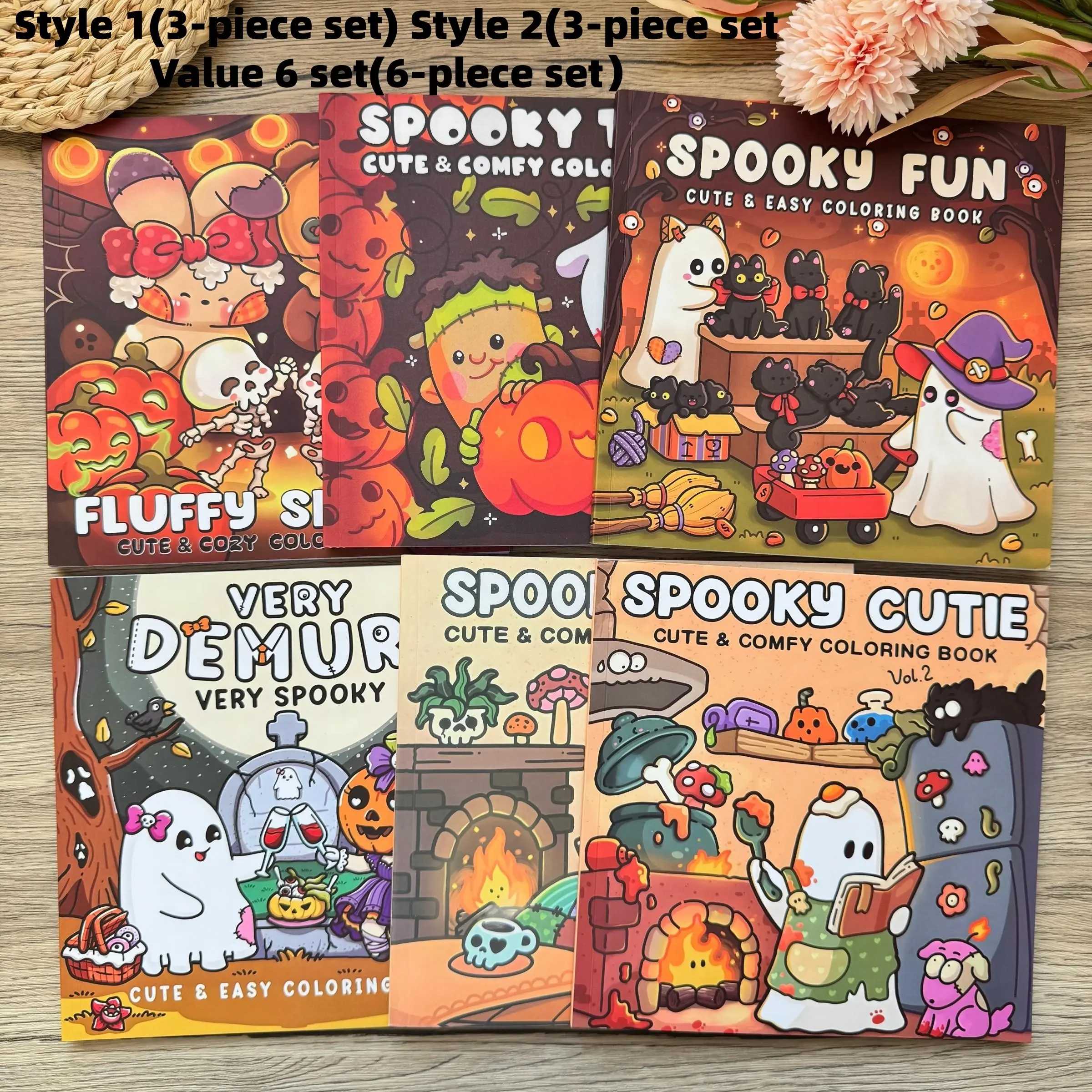3/6 Pack Cute & Fun Adult Halloween Easy Coloring Book Set, Thick High Quality Durable Paper, Cute Ghosts & Various Themes - Perfect Halloween Gift