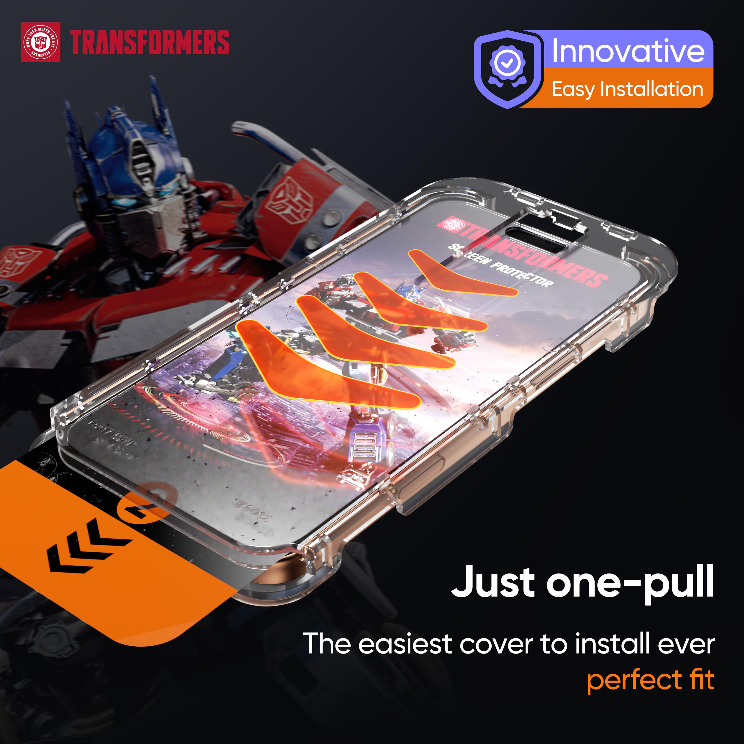 TRANSFORMERS Privacy Screen Protector Set,Screen protectors for iPhone, offering privacy protection, automatic dust removal during installation, bubble-free application, high-definition clarity, and easy installation.