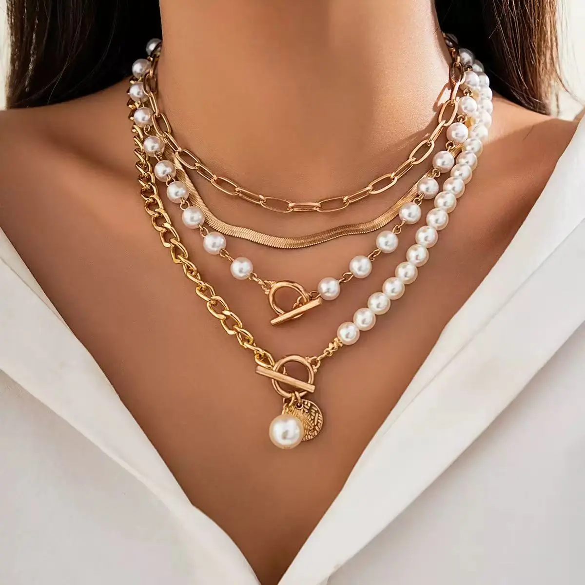 Women's 5-Layer Dainty Pearl Choker - French Vintage Elegant Costume Jewelry with OT Toggle Clasp, Dainty Necklaces, Fine Jewelry Accessory, 3-Strand Necklaces, Daily Wear Option, No Excessive Ornamentation