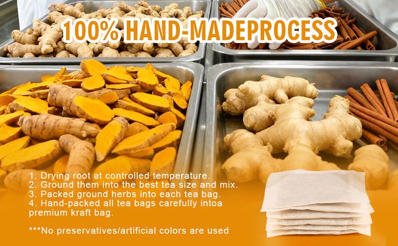 Turmeric and Cinnamon Tea: 100% natural, rich in turmeric, ginger, and cinnamon. Suitable for the ketogenic diet, dairy-free, sugar-free, caffeine-free, gluten-free, a vegan and healthy drink that aids digestion. 60-sachet value pack of herbal tea.