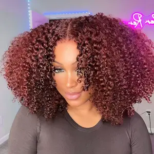 UNice 250% Density Reddish Brown Fluffy Layer Burmese Curly Wig No Slip Glueless Pre-cut 7x5 HD Lace Closure Human Hair Wigs with Layer Finger Coil Ends 16 Inch Beginners Friendly Natural Looking #SpringStatements
