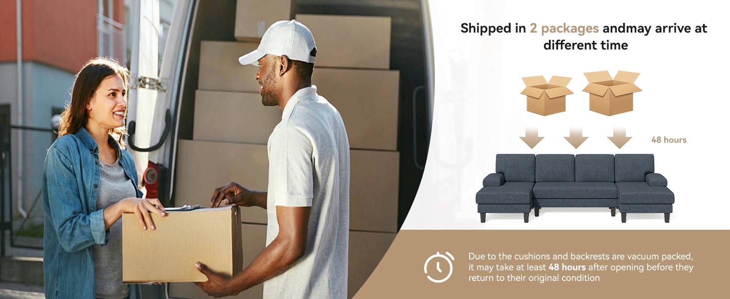 【2 Packages shipping】Classic U-Shaped Couch for Living Room U-Shaped Sectional Modular Sofa with Double Chaise Modern Lounge Sleeper for Apartment Khaki Beige Corduroy Fabric Two Fabrics Choices Strong Wood Frame Comfortable Material