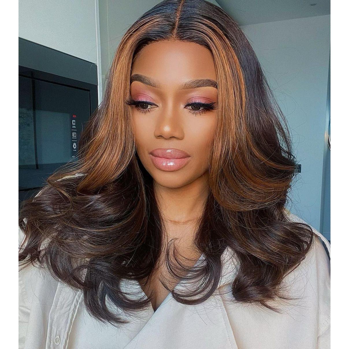 KEPHARE Wear and Go Glueless Wigs 100% Human Hair Body Wave With Honey Blonde Highlights 5x5 HD Lace Pre Plucked Pre Cut Lace Closure Wigs for Black Women 180% Density Natural Black With Skunk Stripe KEPHARE HAIR