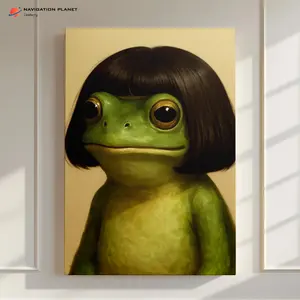 Weird Cute Frog Canvas Wall Art | Frog in Wig Portrait Print | Oddcore Aesthetic Home Decor for Living Room & Bedroom