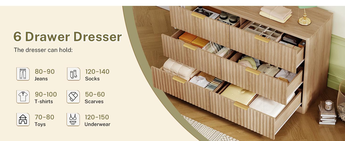 47" Rattan Dresser for Bedroom 7 Drawer Farmhouse Style with Deep Wood Drawers Clothes Storage Cabinet for Living Room & Bedroom French Country Design