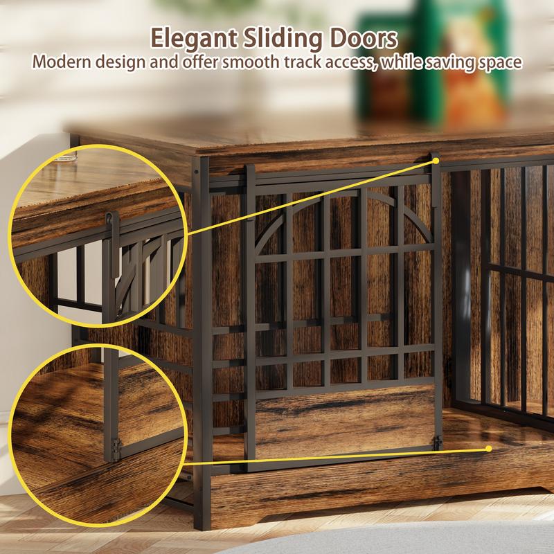 COZPAW Heavy Duty Dog Crate Furniture, 52/78/86 Inch Wooden Dog Kennel Indoor for XLarge Breed, Dog Crates for Large Dogs with Double Doors, Decorate as House TV Stand, End Table-White Brown