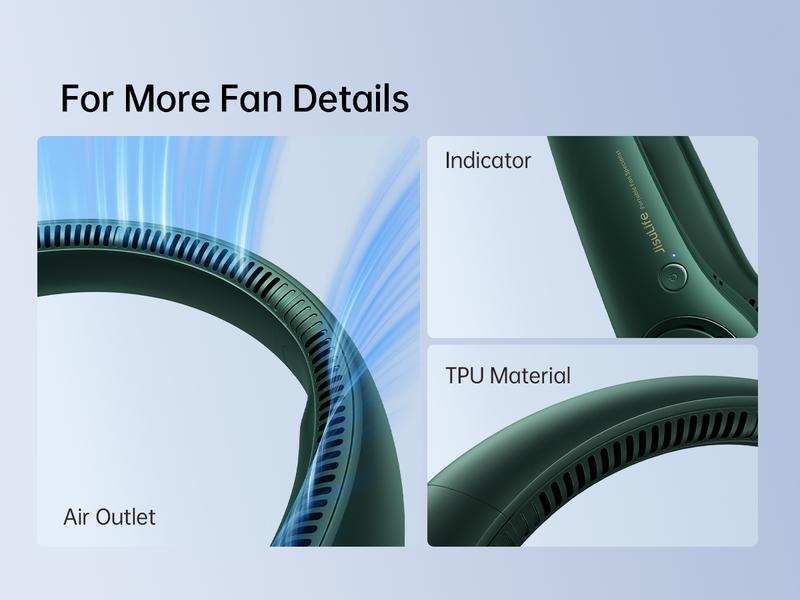 Jisulife Portable Neck Fan Hands Free Bladeless Fan 4000mAh Battery Operated Wearable Personal Fan Rechargeable 3 Speeds Gifts for Women Men Green USB