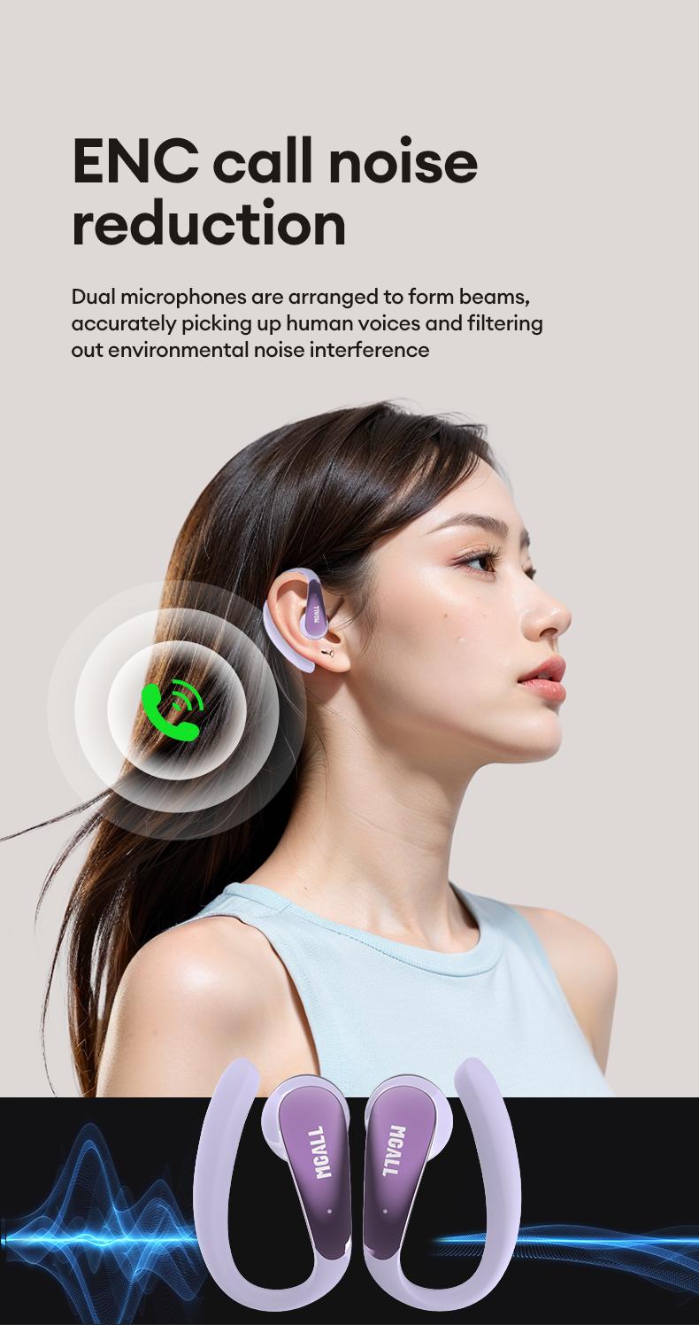 MGALL C09 Open-Ear Wireless Headphones with 2025 Bluetooth 6.0 ENC Call Noise Reduction Berlin Super Sense Sound Comfortable No-Pain Listening for Long Wear Audio Headset for Music Calls & Sports