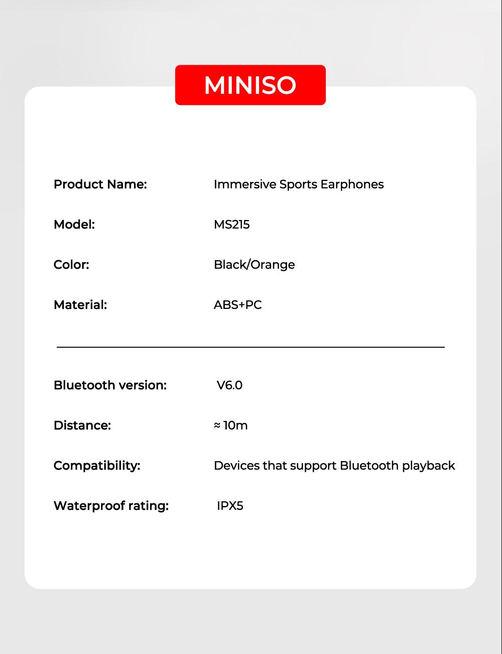 MINISO MS215 Wireless Bluetooth 6.0 In-Ear Headphones Open-Type Design High-Fidelity Sound Low Latency Comfortable Fit Ideal for Daily Use and Gifting