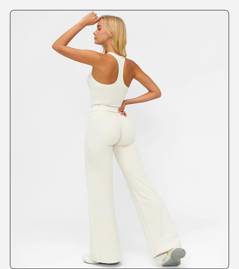 MFVIM Women's Sporty Tracksuit Set - Casual Two-Piece Athletic Wear, 78% Nylon 22% Spandex, Ideal for Gym & Daily Activities, H-Shaped Back Design, Bell-Bottom Pants