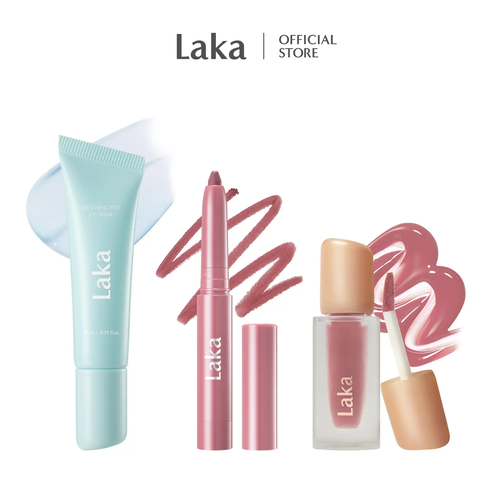 [Laka]  Prep & Glow Lip Trio - Prep Lip Mask + Easy Glide Lip Liner + Fruity Glam Tint
