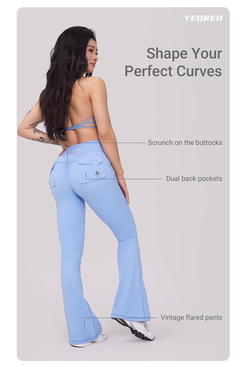 YEOREO CoreFlex Flare Leggings with Pockets for Women Scrunch Workout Leggings Butt Lifting Gym Yoga Pants