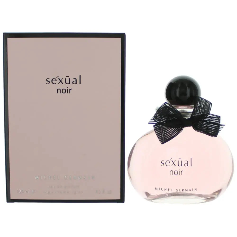 Michel Germain Sexual Noir Minimalist Design Eau De Parfum Spray for Women - 4.2 oz (125 ml) with Black Bow, Sleek Finish, Original Box