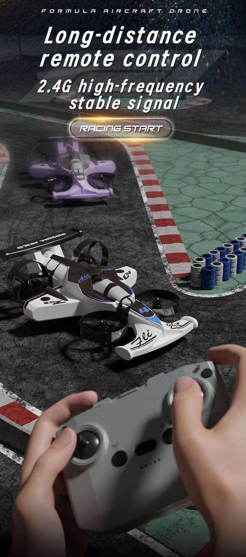 Remote-controlled car and plane combo, 360-degree drift tires, land and air capable, one-touch lift, impact-resistant materials, three adjustable speeds, perfect gift for boys and girls