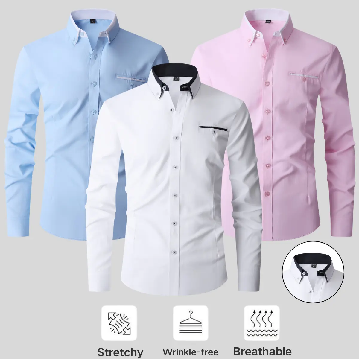 Two-Tone Mandarin Collar Shirt – Versatile Office & Evening Top Casual Longsleeve Top Stylish
