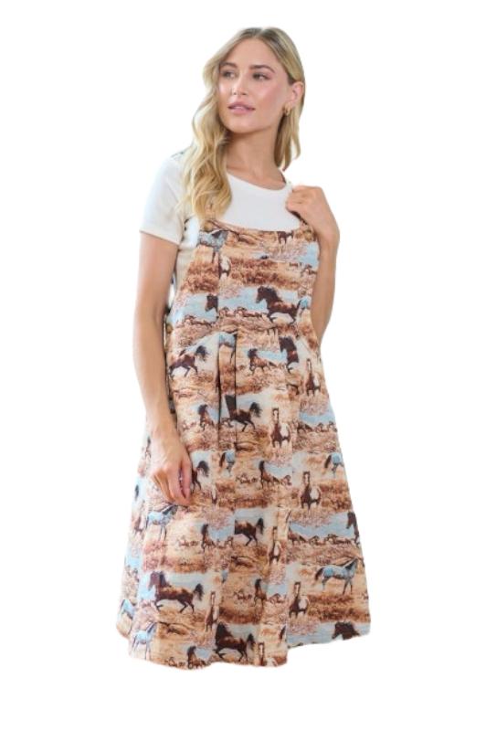 Wild West Women's Horse Dress - Stylish Overalls with Horse Print Design for Women