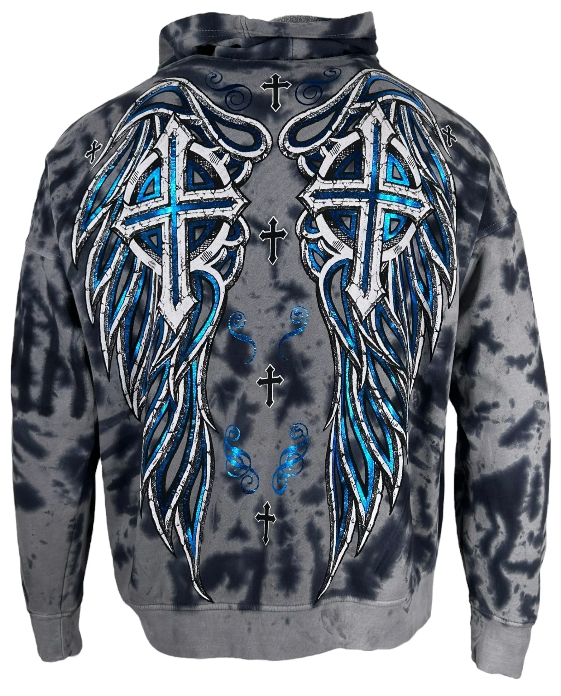 Xtreme Couture by Affliction Judgement Night Graphic Hoodie - Unisex Oversized Boxy Tie-Dye Polyester Lightweight Long-Sleeve Pullover Sweatshirt, Casual Top