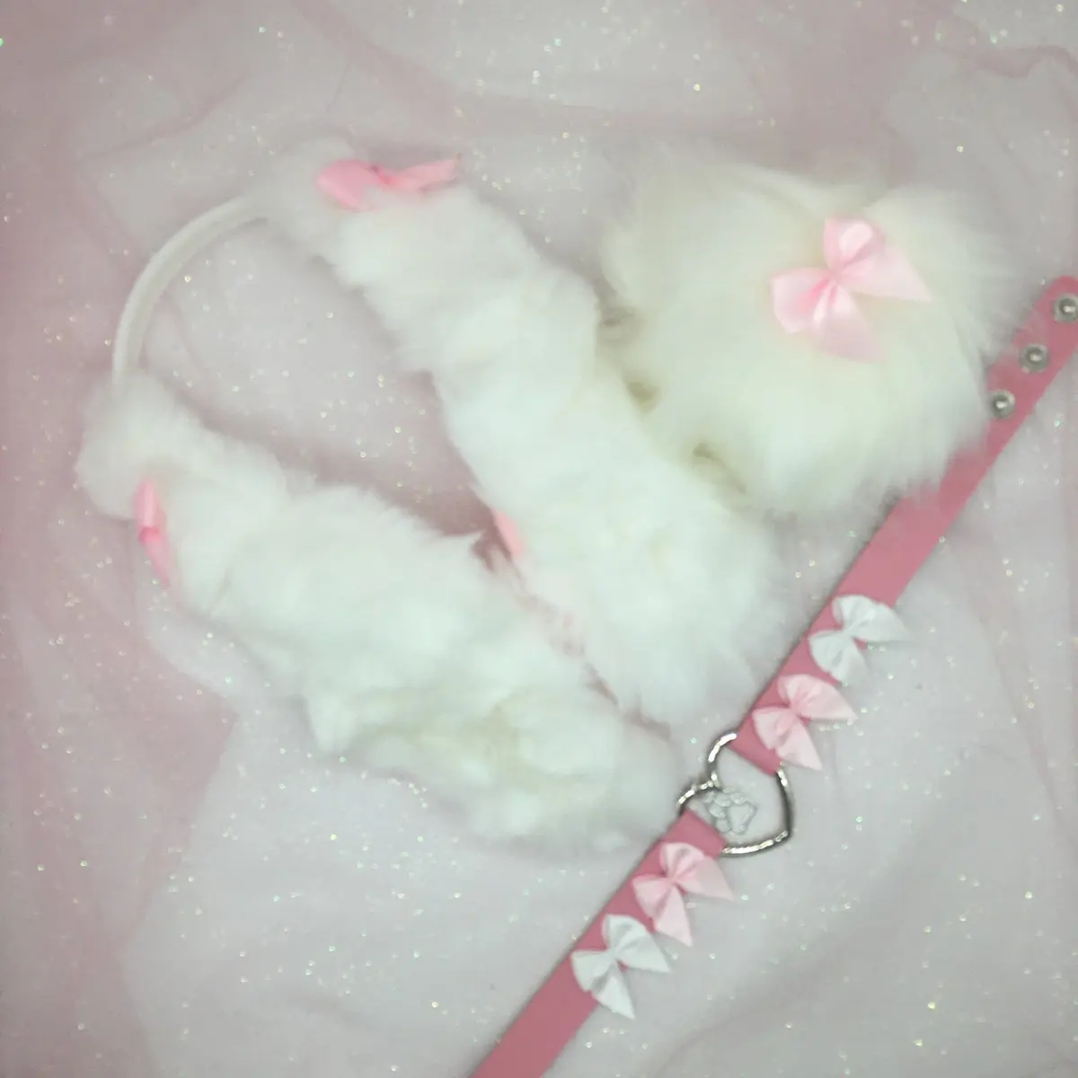 White pink ear necklace Halloween costume kawaii goth