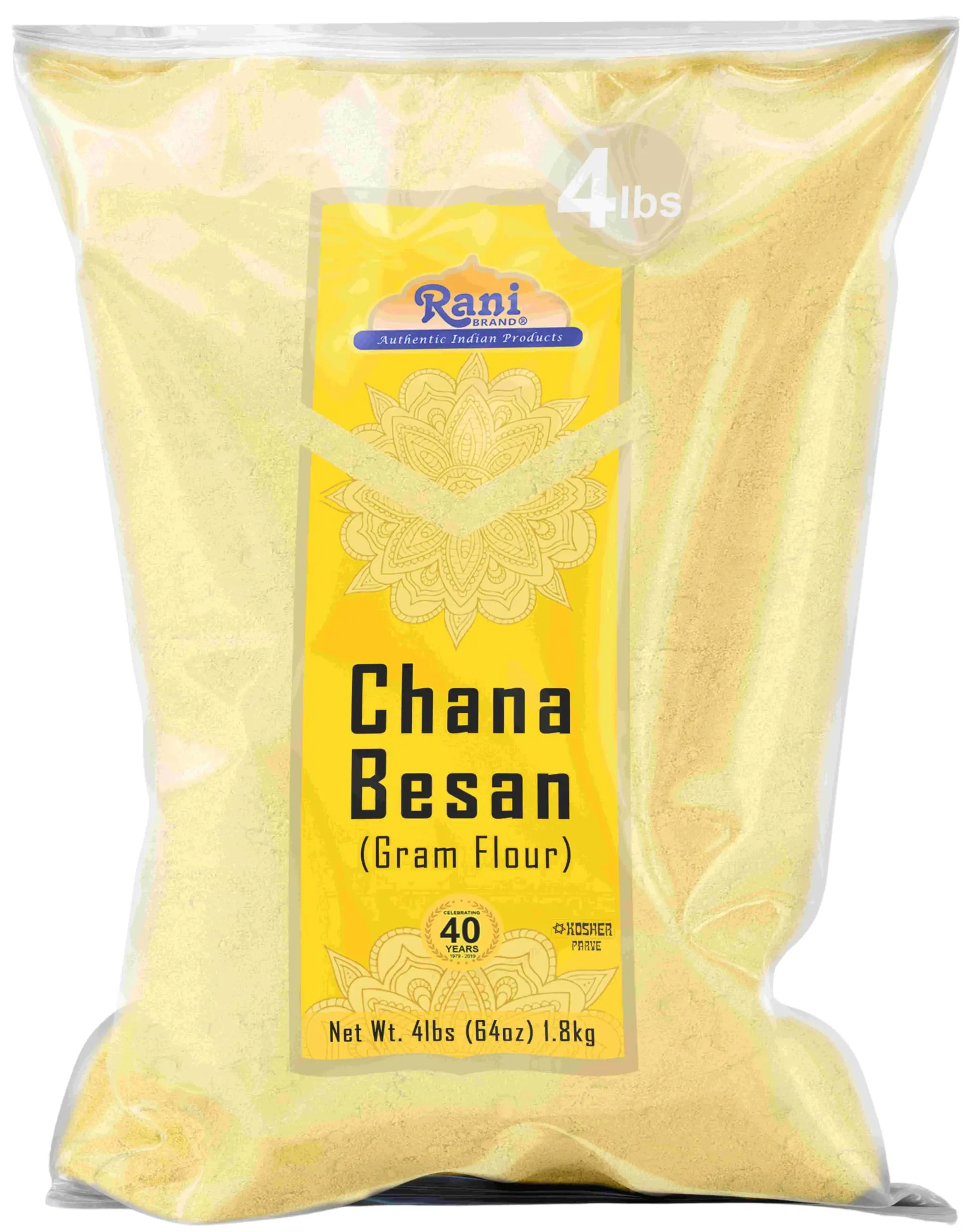 Rani Chana Besan - Chickpeas Flour, Gram, 64oz (4lbs) 1.81kg ~ All Natural | Vegan | Gluten Friendly | Kosher | NON-GMO