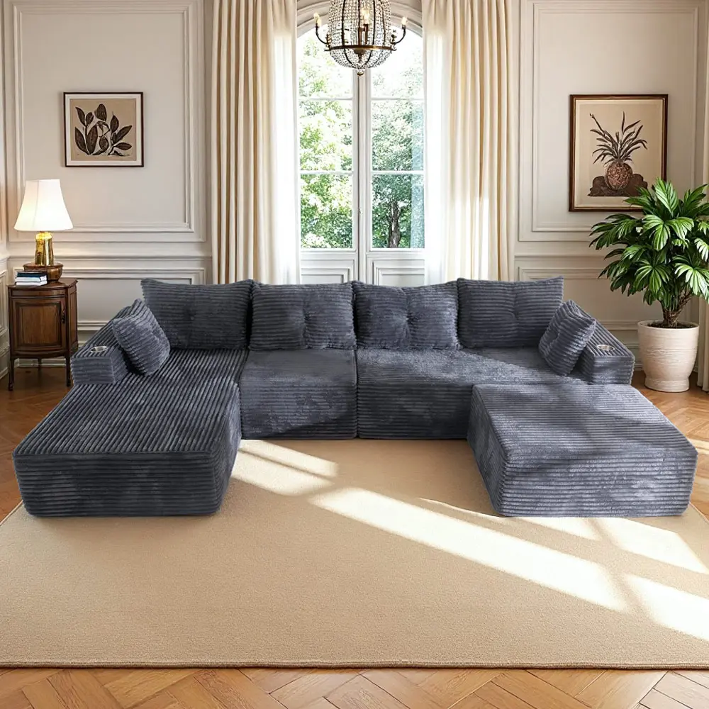 deals for you summervibe [3 Packs Shipped] MAXYOYO 131.6" Large U-Shaped Sectional Sofa,  Modern Boneless Couch for Living Room, Sofa in A Box, Oversized Sofa Sleeper with Deep Seat, Convertible Corduroy Sectional Sofa, No Assembly Required