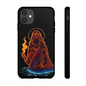 Hindu Goddess Saraswati Illustration phone case | Neon Durga with Flame