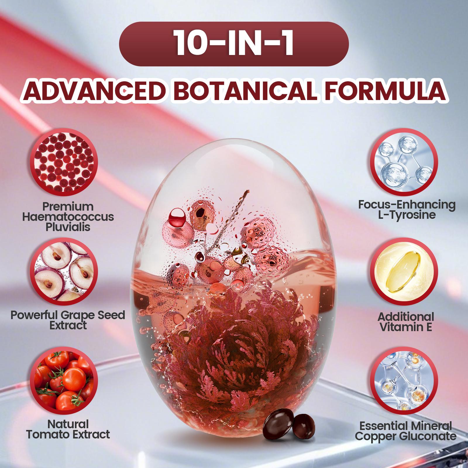 VIVONU Astaxanthin Capsules | 12mg Astaxanthin + Haematococcus Pluvialis + Grape Seed Extract + Tomato Extract + L-Tyrosine + Vitamin E + Copper Gluconate | Skin Support | Antioxidant Protection | Eye & Metabolism Support | 240 Capsules