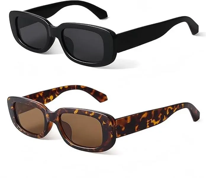 Retro 90's Narrow Rectangle Sunglasses for Women – UV400 Protection Square Frame Driving Glasses (Vintage Y2K Aesthetic)