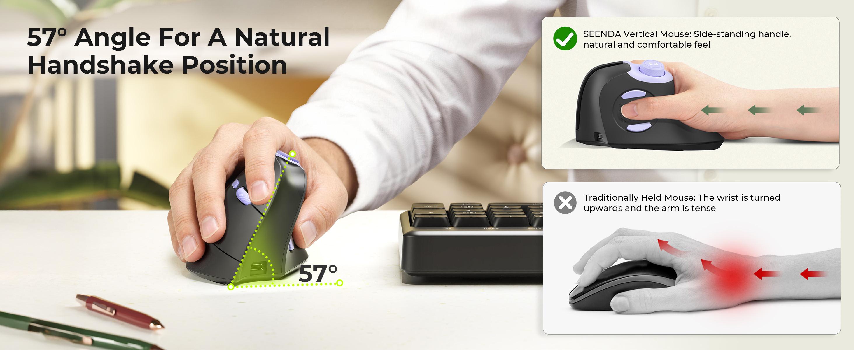 Seenda Ergonomic Mouse Rechargeable, USB+Dual Bluetooth, MOU-302 Vertical Wireless Mouse with Volume Knob, Quiet Clicks, Multi-Device Cordless Mice Compatible for Windows, PC Accessories , Laptop, Mac OS for Work