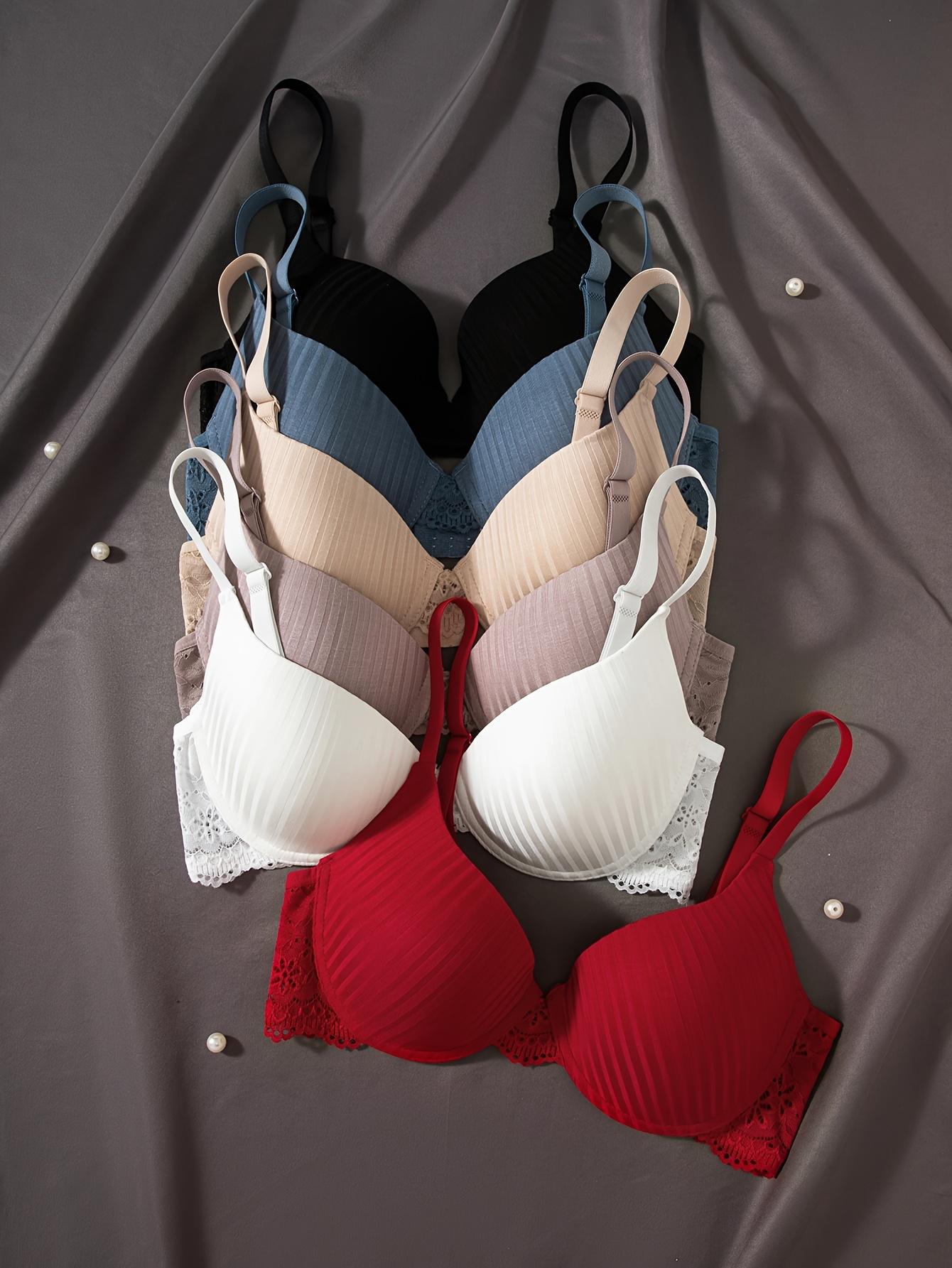 6pcs Pack Women's Underwire Push-Up Bra with Boning - Full Lift Lace Front Overlay, Non-Detachable Padded Cups & Underwire Suitable for Daily Wear,, Parties - Elegant Lift & Posture (Hand Washable)