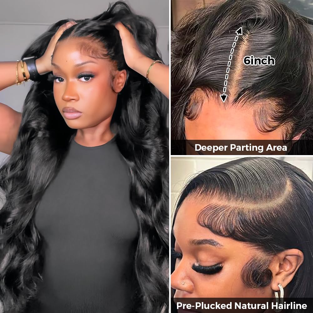 Bling Hair 13x6 Body Wave Transparent Lace Front Wigs Human Hair Pre Plucked 180 Density HD Lace Frontal 13x4 Drawstring Glueless Wigs with Baby Hair for Women 16-36Inch
