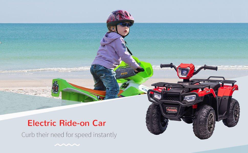 Aosom 6V/12V Ride on ATV for Kids, Kids Electric 4 Wheeler 2.5MPH with Headlight, Music, MP3, Treaded Tires, Battery Powered Kids Quad for Toddler 3-5 Years