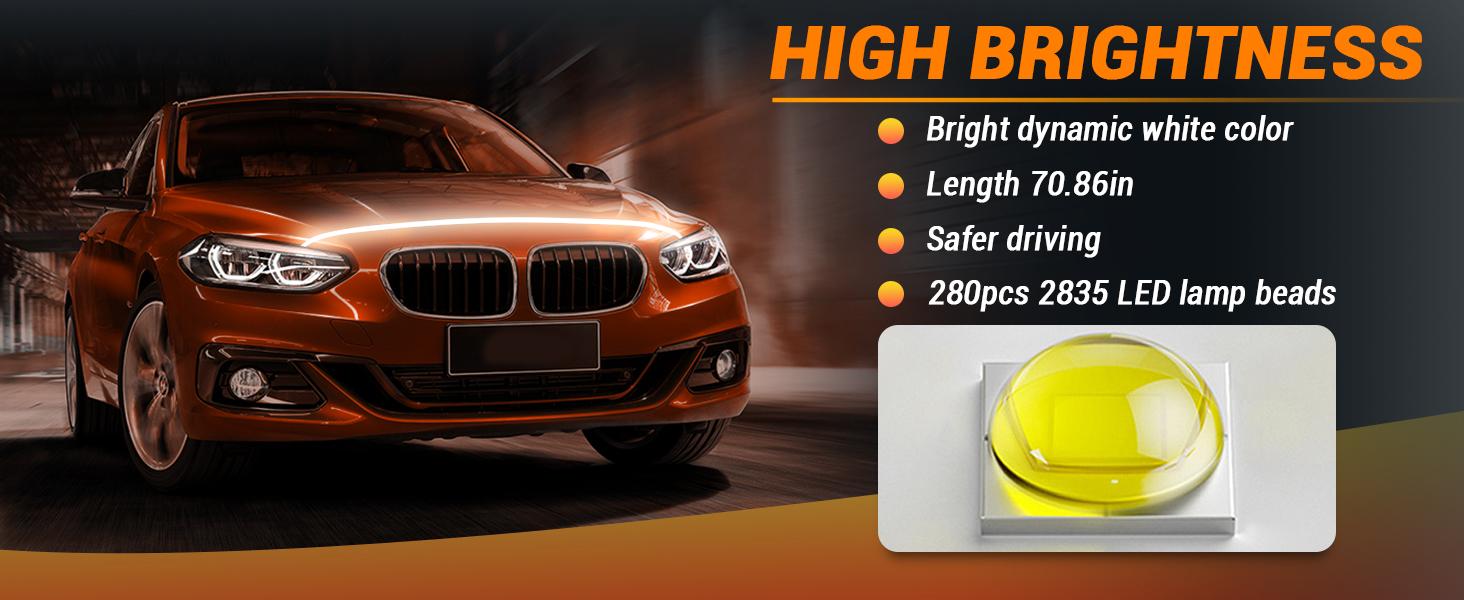 DIBMS 71” High Brightness Automotive Hood Gap LED Strip - Ambient Lighting Package with Unique Daytime Running Light Design, Easy Installation, 12V-Ice Blue eclipse  led  lights