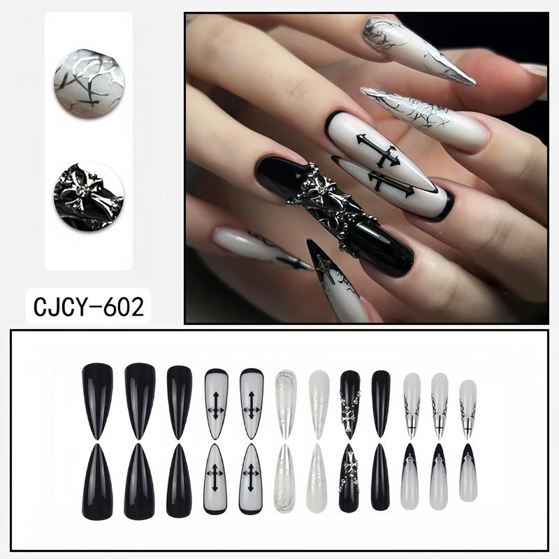 24 pcs Press on Nails - Long Square Glue on Nails with Hot Pink, Acrylic Bling Glitter Rhinestone Design