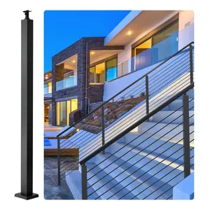 VEVOR Cable Railing Post,  42" x 2" x 2" Steel Level Deck Railing Post Without Holes, SUS304 Stainless Steel Cable Rail Post, Stair Handrail Post with Horizontal and Curved Bracket, 1-Pack, Black