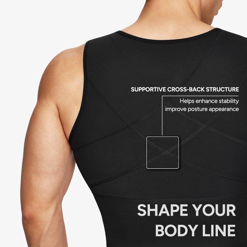Nebility Men’s Compression Tank Top with Zipper – Strong Chest & Back Support, Smooths Chest and Belly, X-Shape Back Design for Better Posture, Breathable Stretch Fabric for Daily Wear, Workouts and Formal Outfits Shapewear