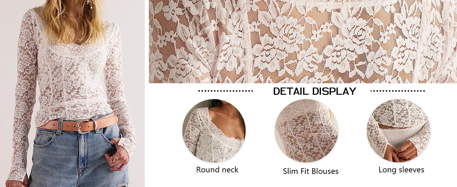 Fit and silhouette detail for Women's Floral Lace Long-Sleeve Blouse
