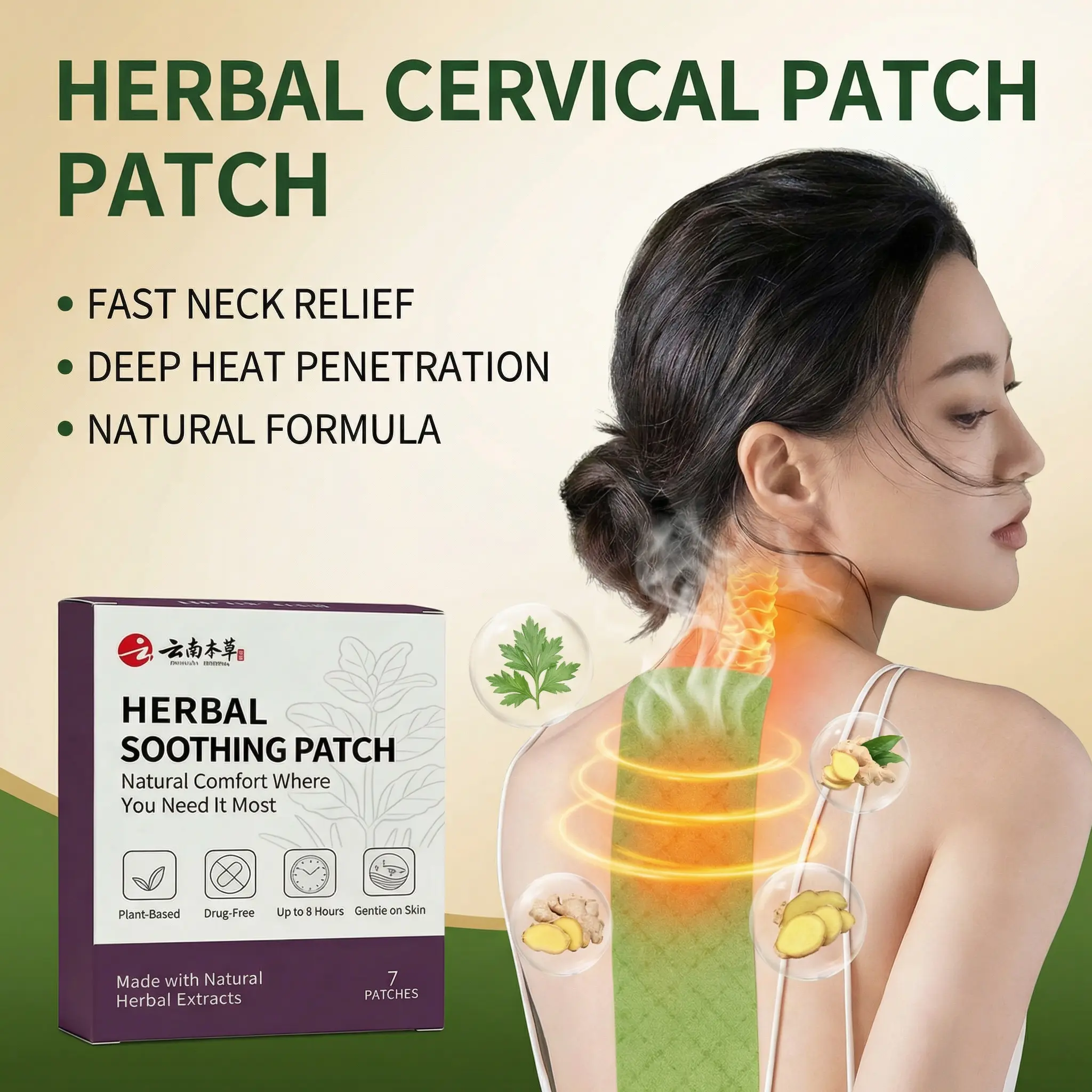 Herbal Dragon Bone Heat Patches (10 cm × 13 cm) - Hot Compress for Back, Spine, Wrist Comfort, Joint & Muscle Relief, 7 Patches/Box, Soothing Long-Lasting Gentle Warm Therapy, Natural Hypoallergenic Multi-Use Body Care for Home & Travel