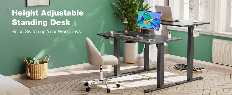 Furnest Furniture Indoor Furniture Desk Electric Adjustable Height Standing Desk - Sit to Stand Up Desk with Splice Board, Rising Home Office Computer Table with 2 Hook and Wire Hole for Home and Work