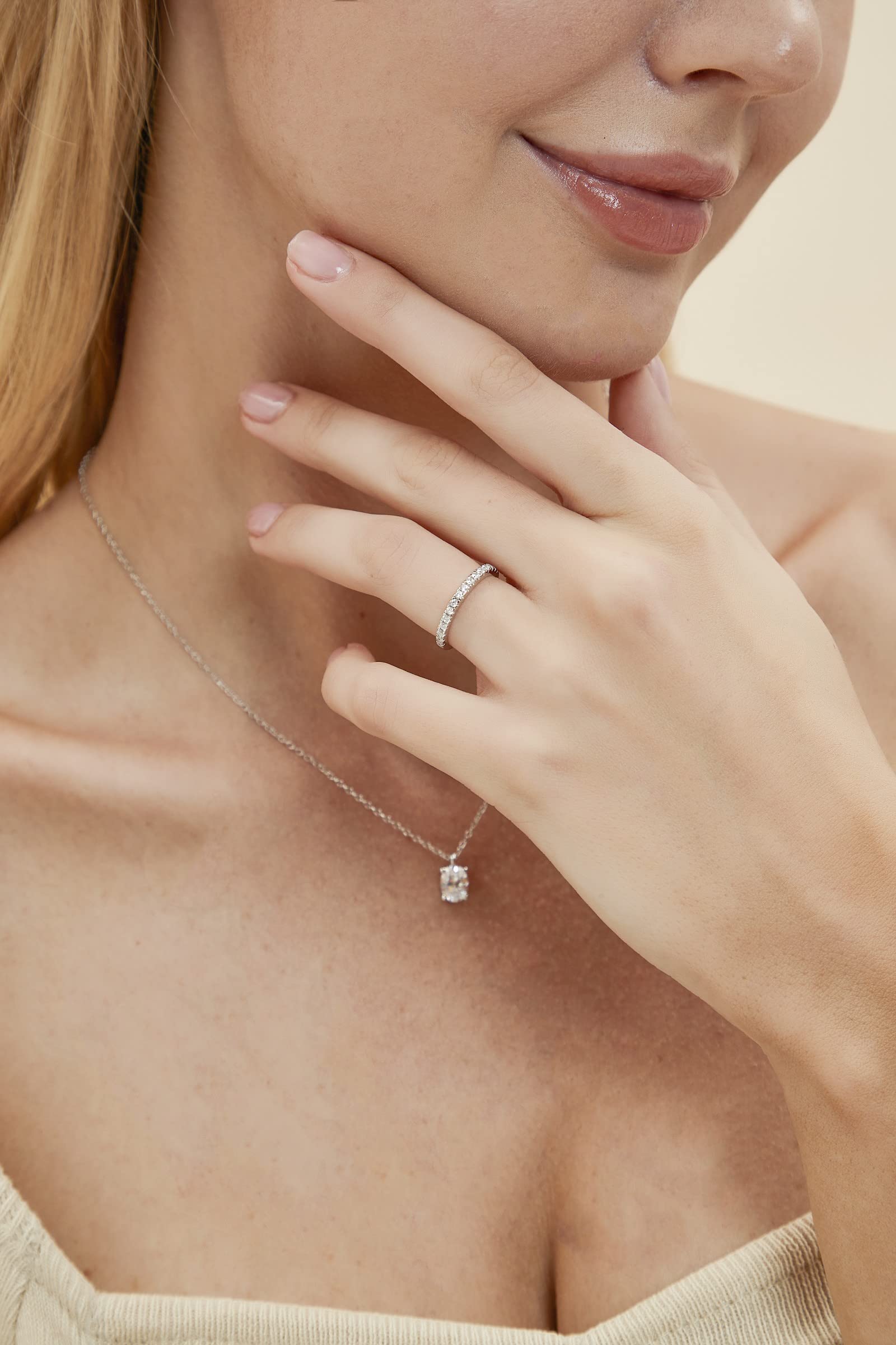 EAMTI 2mm Wedding Band Cubic Zirconia Full Eternity Stackable Engagement Ring EAMTI 2mm Wedding Band Cubic Zirconia Full Eternity Stackable Engagement Ring