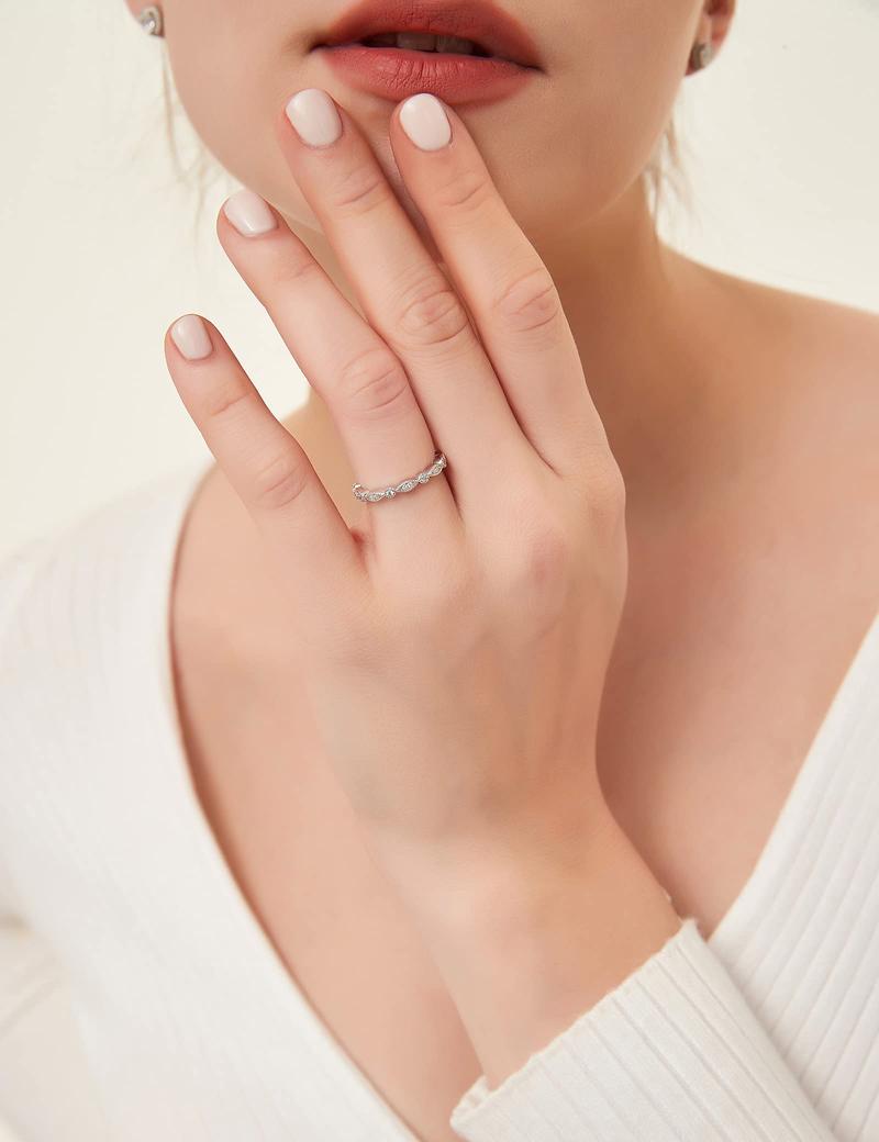 EAMTI 925 Sterling Silver Full Eternity Stackable Ring Cubic Zirconia Marquise & Round Milgrain Wedding Band for Women EAMTI 925 Sterling Silver Full Eternity Stackable Ring Cubic Zirconia Marquise & Round Milgrain Wedding Band for Women