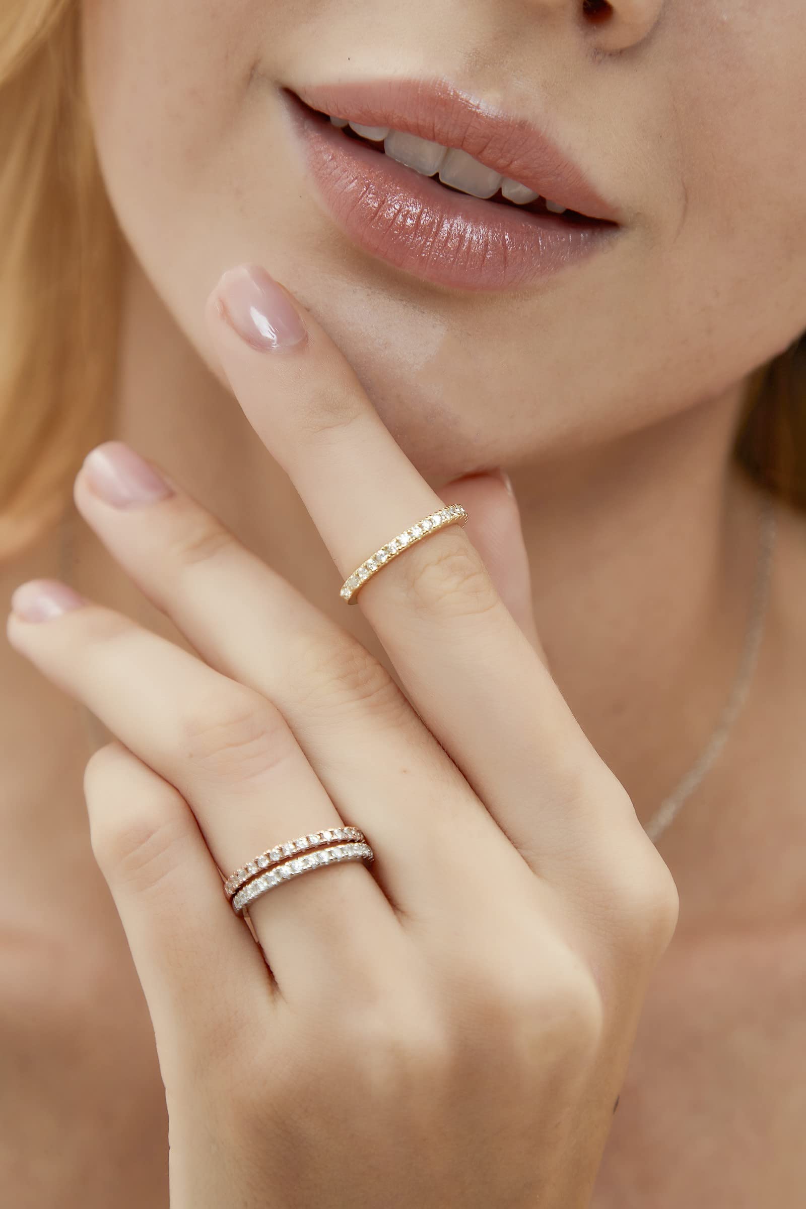 EAMTI 2mm Wedding Band Cubic Zirconia Full Eternity Stackable Engagement Ring