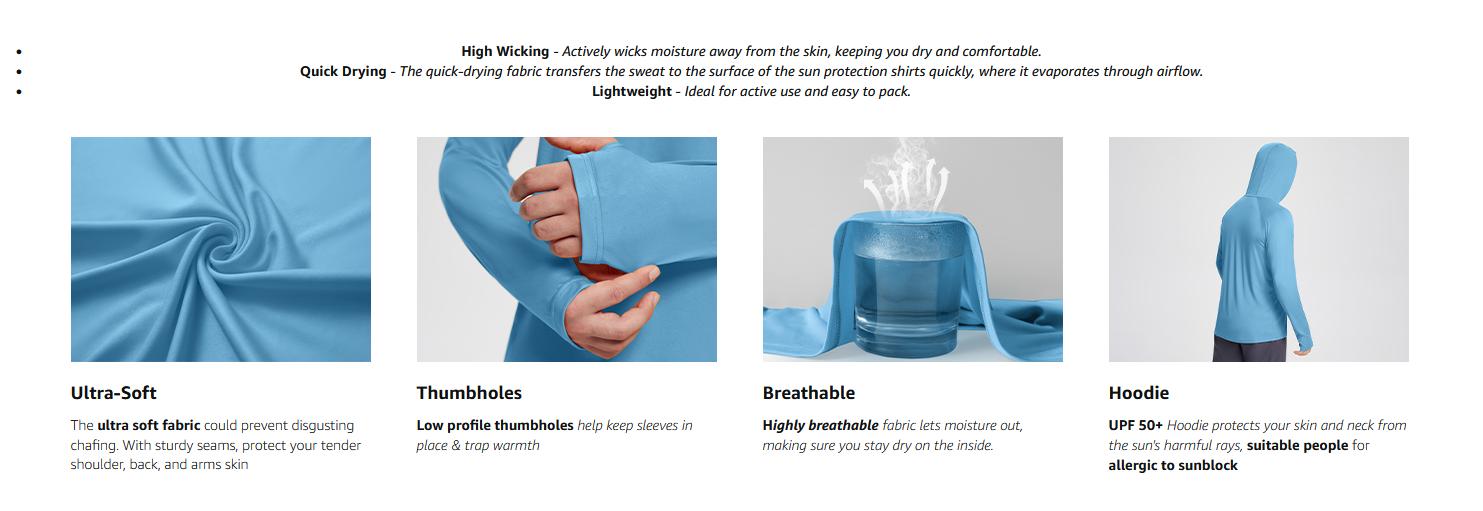 baleaf Men's Sun Protection Hoodie Shirt UPF 50+ Long Sleeve UV SPF T-Shirts Rash Guard Fishing Swimming Lightweight