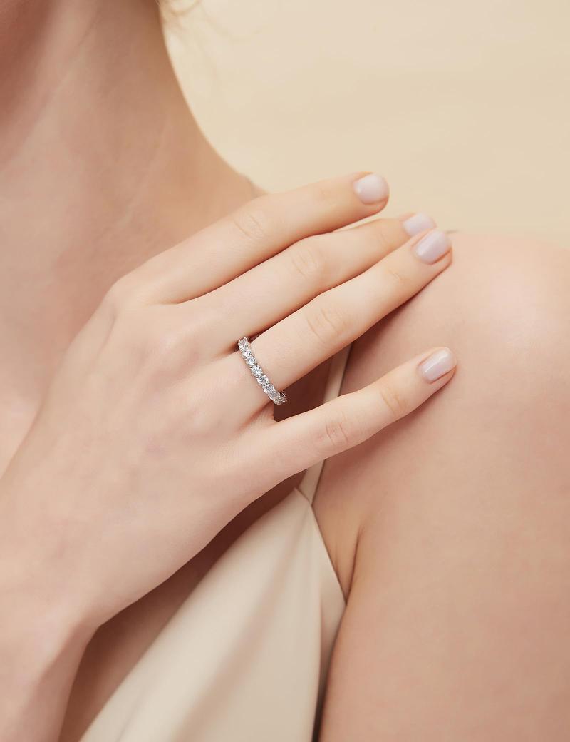 EAMTI 3mm 925 Sterling Silver Wedding Band Cubic Zirconia Full Eternity Stackable Engagement Ring For Women