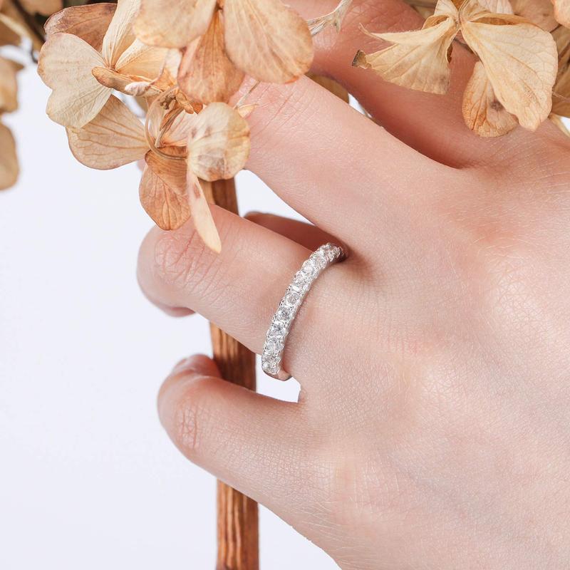 EAMTI 925 Sterling Silver CZ Wedding Band for Women Half Eternity Stackable Ring