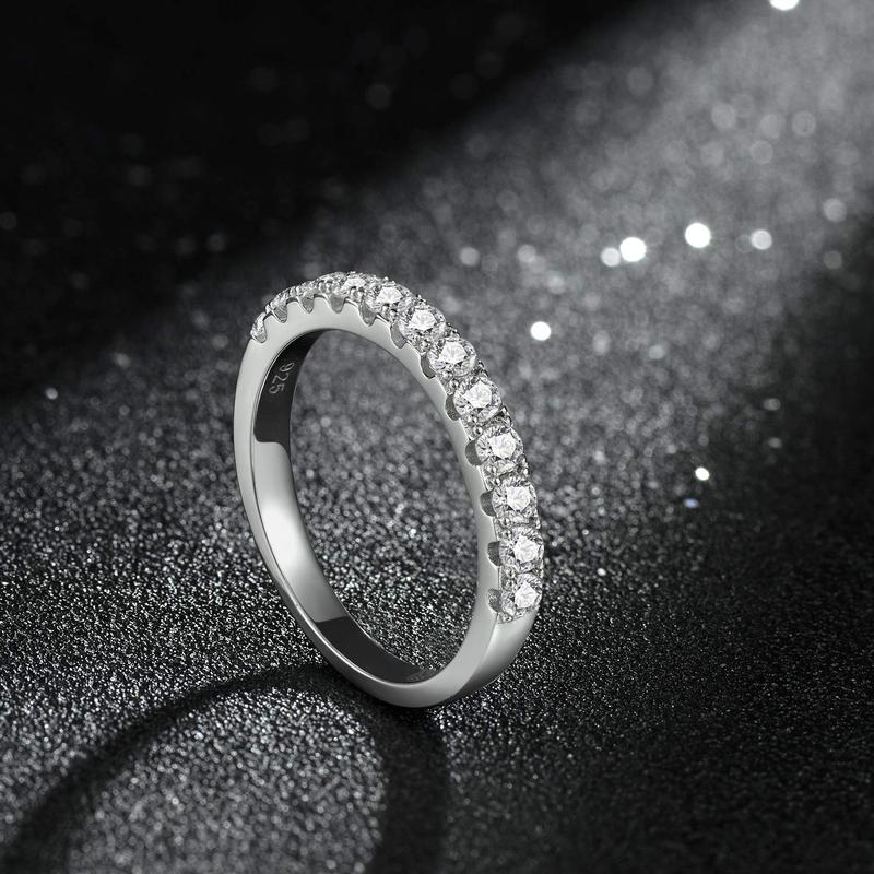 EAMTI 925 Sterling Silver CZ Wedding Band for Women Half Eternity Stackable Ring