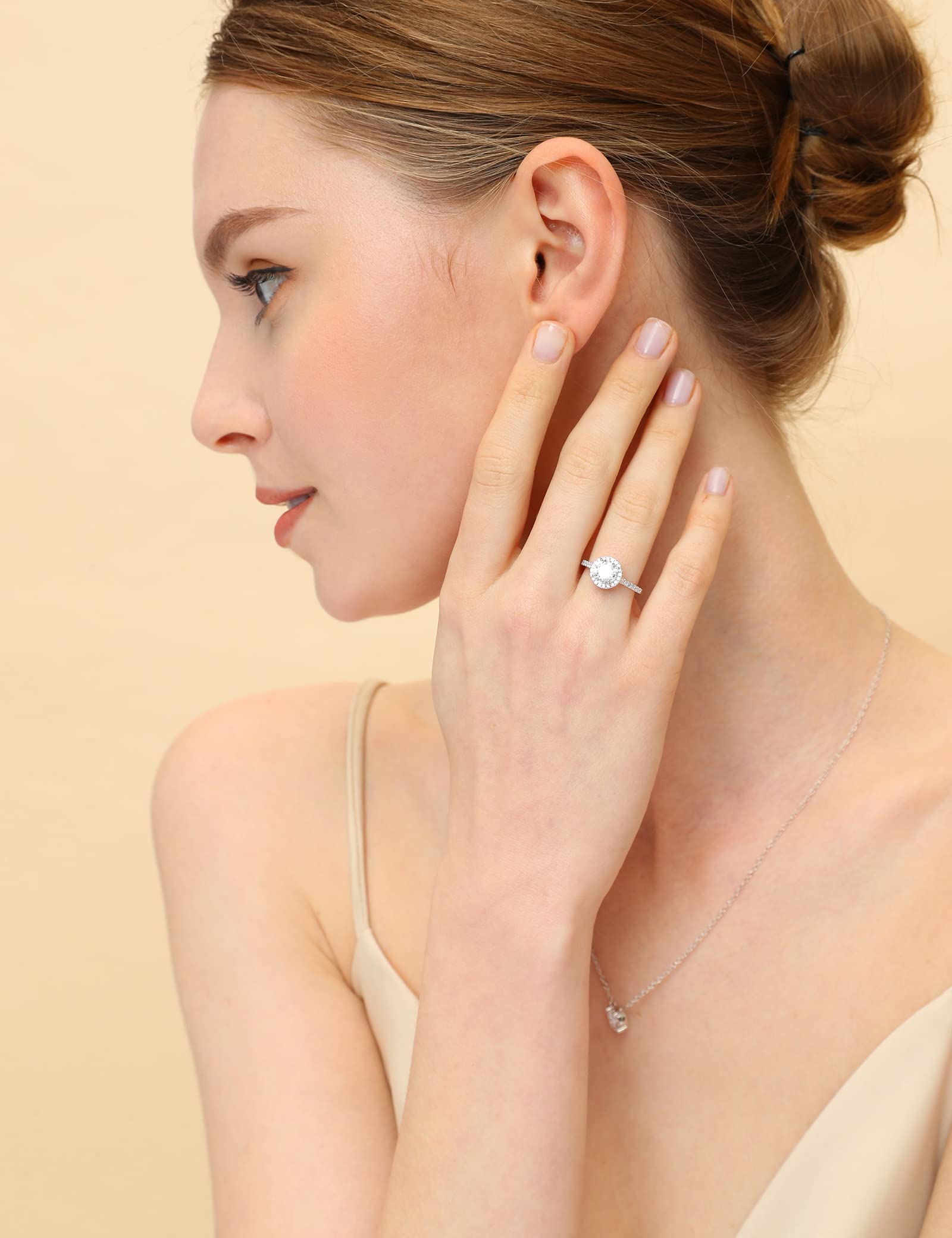 EAMTI 1.25CT 925 Sterling Silver Rings Round Halo CZ Engagement for Women Cubic Zirconia Wedding Bands Promise Rings for Her