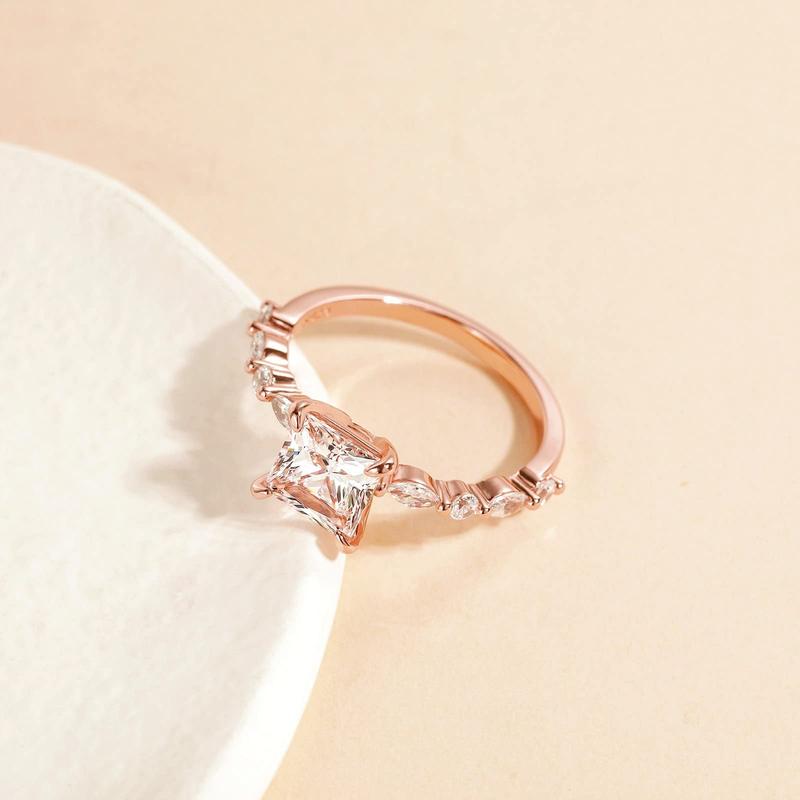 EAMTI 2CT 925 Sterling Silver Ring Princess Cut CZ Engagement Ring Marquise & Round Cubic Zirconia Wedding Band for Women