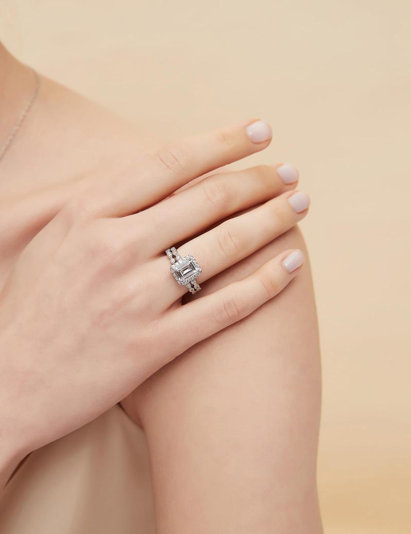 EAMTI 2CT 925 Sterling Silver Bridal Ring Sets Cubic Zirconia Wedding Bands for Women